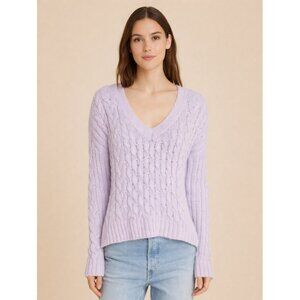 NWT Line the Label Leah V-Neck Cable Knit Sweater in Lavender